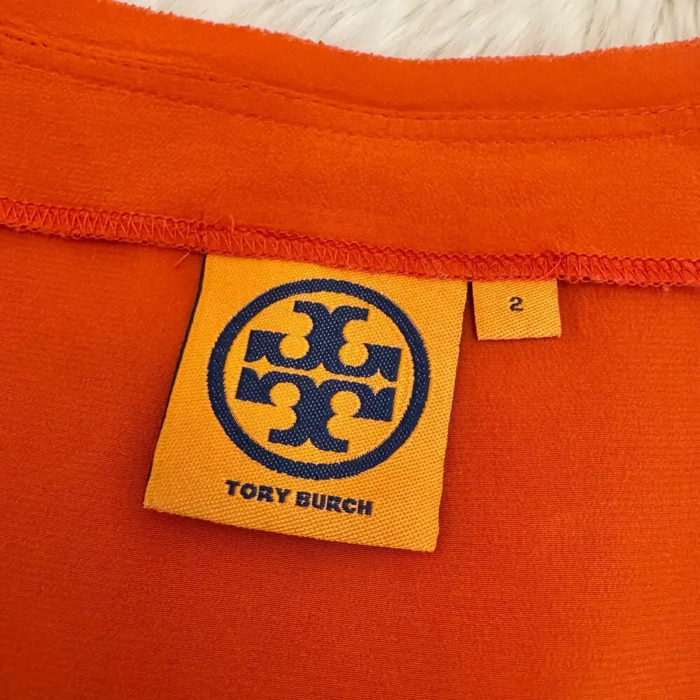 Tory Burch Orange Pleated Sleeveless Silk Top 2 NWOT
